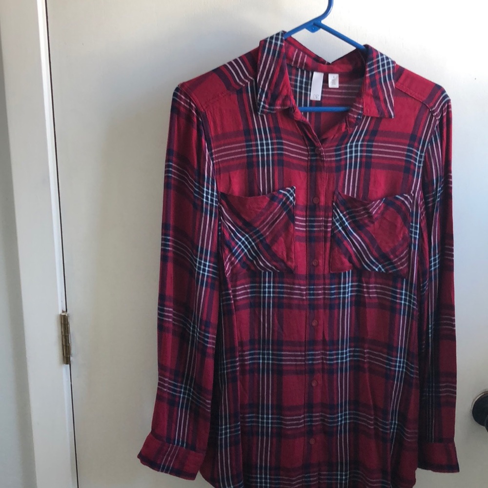 BP oversized soft cotton plaid top